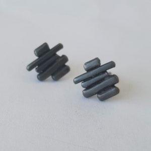 Oxidized silver stud earrings for men and woman. Contemporary unisex earrings, Blackened silver studs, gift for him image 7