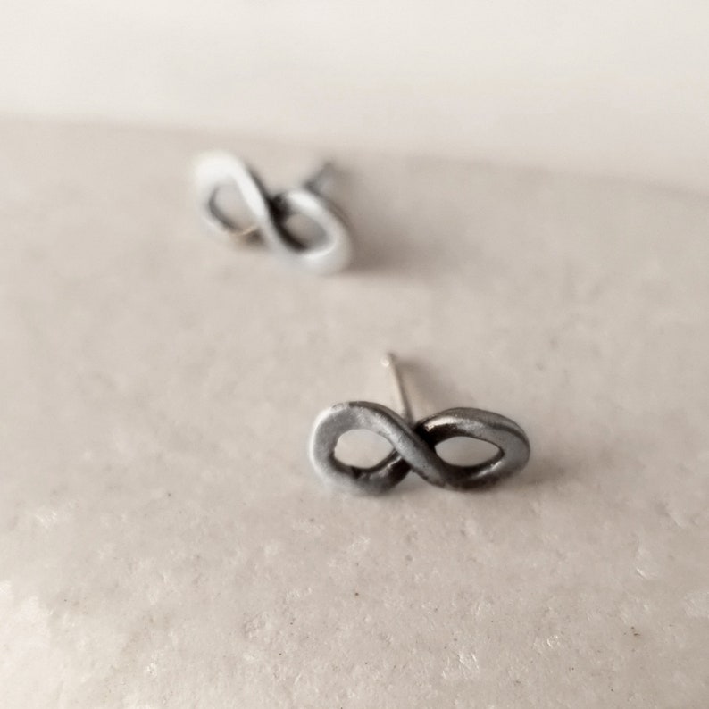 Infinity silver stud earrings, Contemporary geometric stud earrings for men and woman, unisex earrings, Gift for him image 6