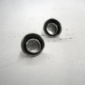 Minimal Flower Silver Studs, Geometric Flower earrings, Button Post Earrings, Oxidized Silver, Handmade, Sterling Silver 925, Everyday studs image 1