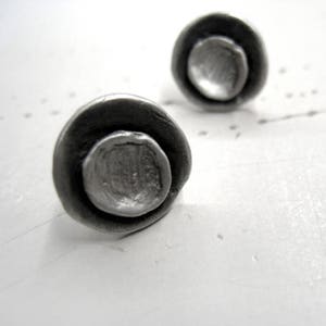 Minimal Flower Silver Studs, Geometric Flower earrings, Button Post Earrings, Oxidized Silver, Handmade, Sterling Silver 925, Everyday studs image 4