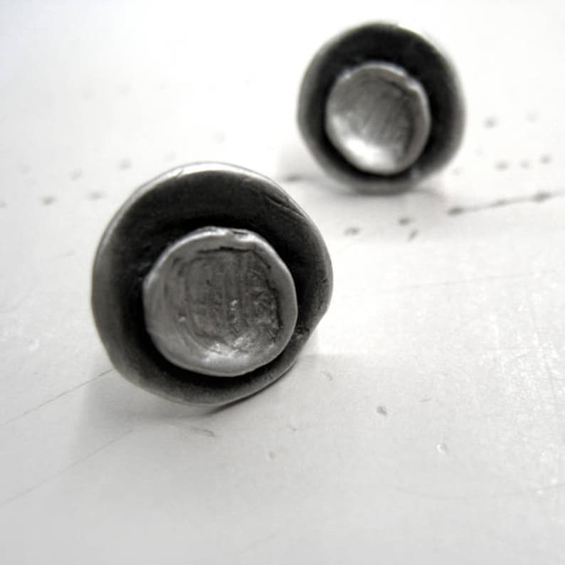 Minimal Flower Silver Studs, Geometric Flower earrings, Button Post Earrings, Oxidized Silver, Handmade, Sterling Silver 925, Everyday studs image 4