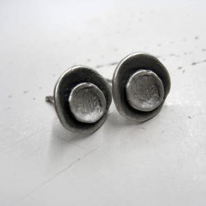 Minimal Flower Silver Studs, Geometric Flower earrings, Button Post Earrings, Oxidized Silver, Handmade, Sterling Silver 925, Everyday studs image 3
