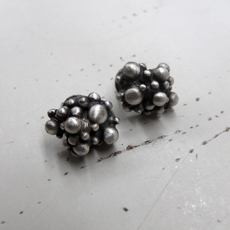 gift for mom Dots earrings Granulation jewelry Bubble Post Earrings Dark Minimal studs 925 Sterling Silver jewellery Oxidized Silver