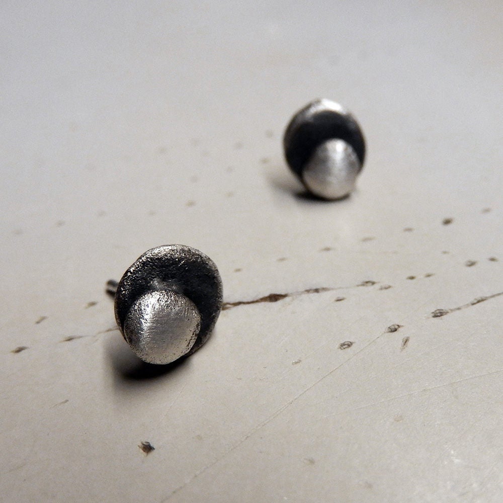 Silver Bubble Post Earrings, Minimal Dot Ear Studs, Oxidized