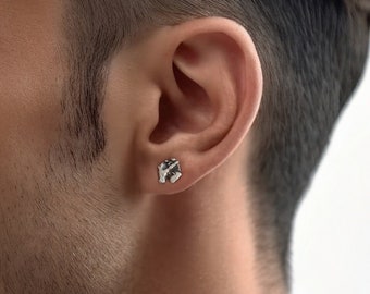 Silver stud earrings for men and woman. Contemporary free shape, unisex earrings, gift for him