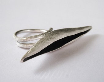 Minimal Leaf Ring Sterling Silver adjustable ring, Oxidized with Satine Matte finish. rings for women, gift for mother