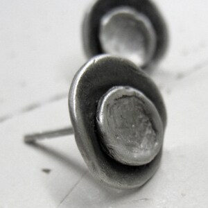 Minimal Flower Silver Studs, Geometric Flower earrings, Button Post Earrings, Oxidized Silver, Handmade, Sterling Silver 925, Everyday studs image 6