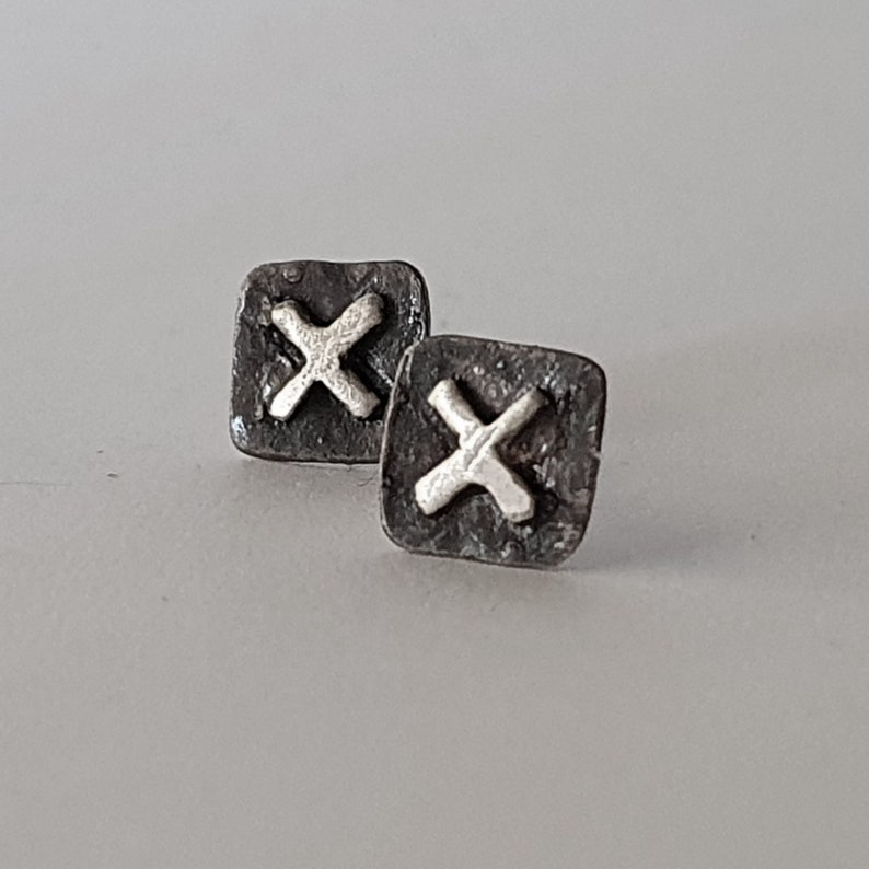 X Silber Ohrstecker für Männer und Frauen. Moderne geometrische Unisex Ohrringe, Geschenk für ihn, geschwärztes Silber Bild 6