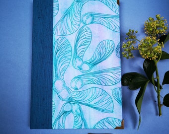 Handbound A5 book / Hard cover notebook / Diary / special notebook / Hand painted cover / journal / Plain pages Book / Sycamore seeds