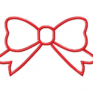 May include: A red outline of a bow with a simple design.