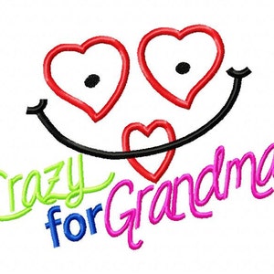 Embroidery Design Crazy for Grandma Appliqué Hearts in 4x4 5x7 6x10 hoop Instant Download