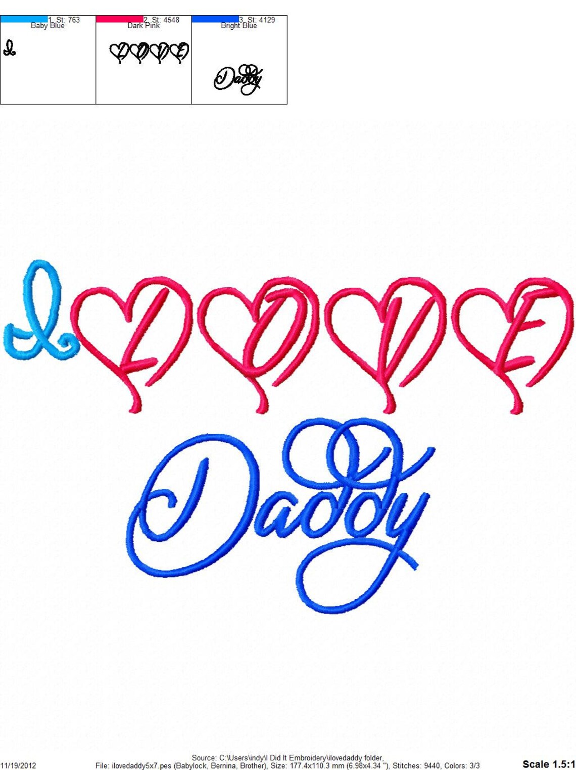 Fathers day embroidery design i love daddy embroidery  etsy