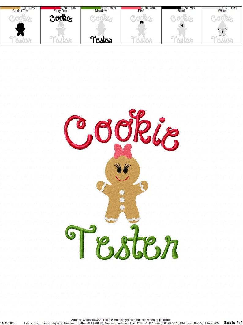 Christmas Embroidery Design Christmas Cookie Tester Girl Embroidery Sayings 4x4 5x7 6x10 hoop Instant Download image 2