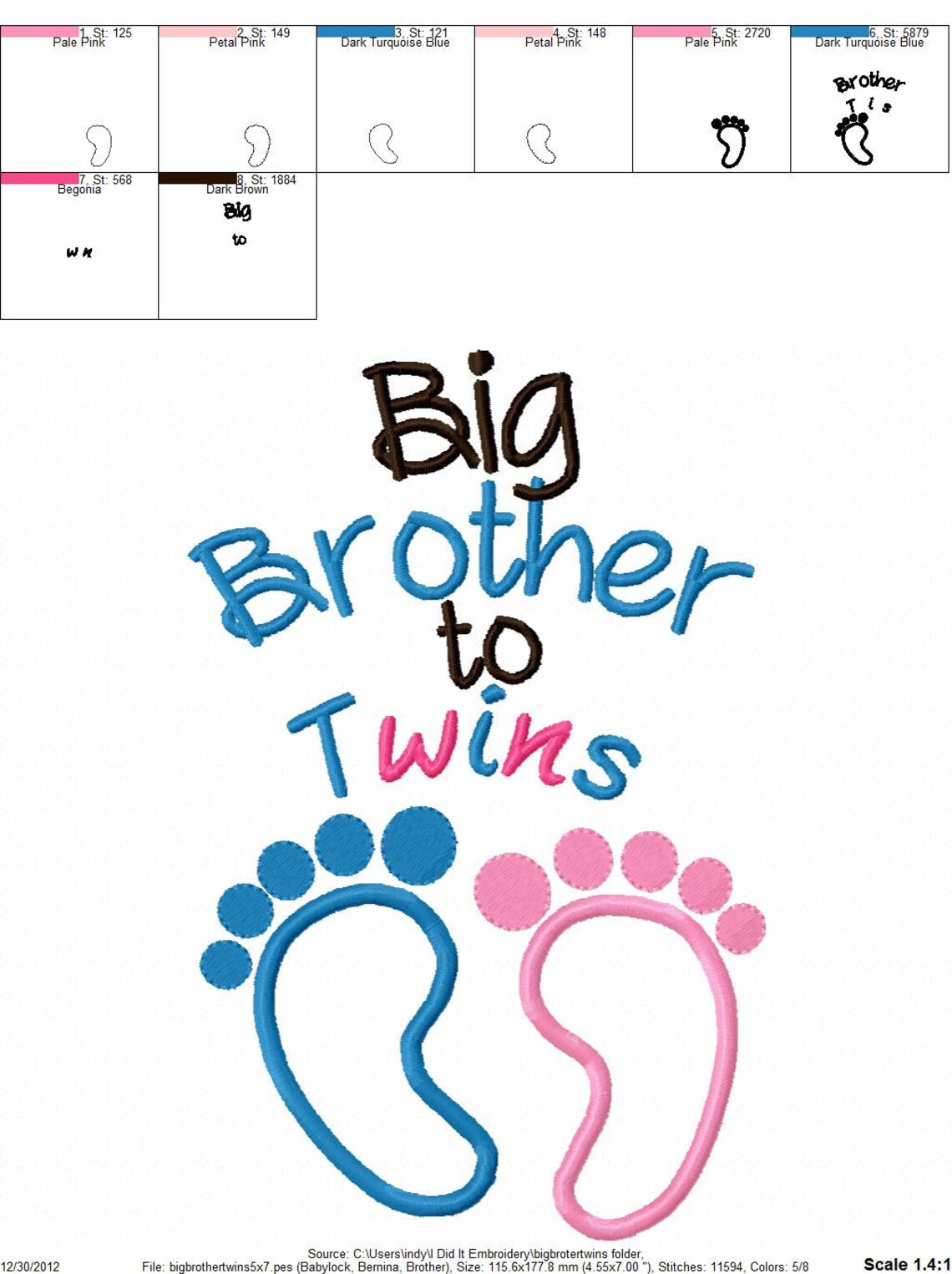 Twins Embroidery Design Big Brother to Twins Applique Etsy