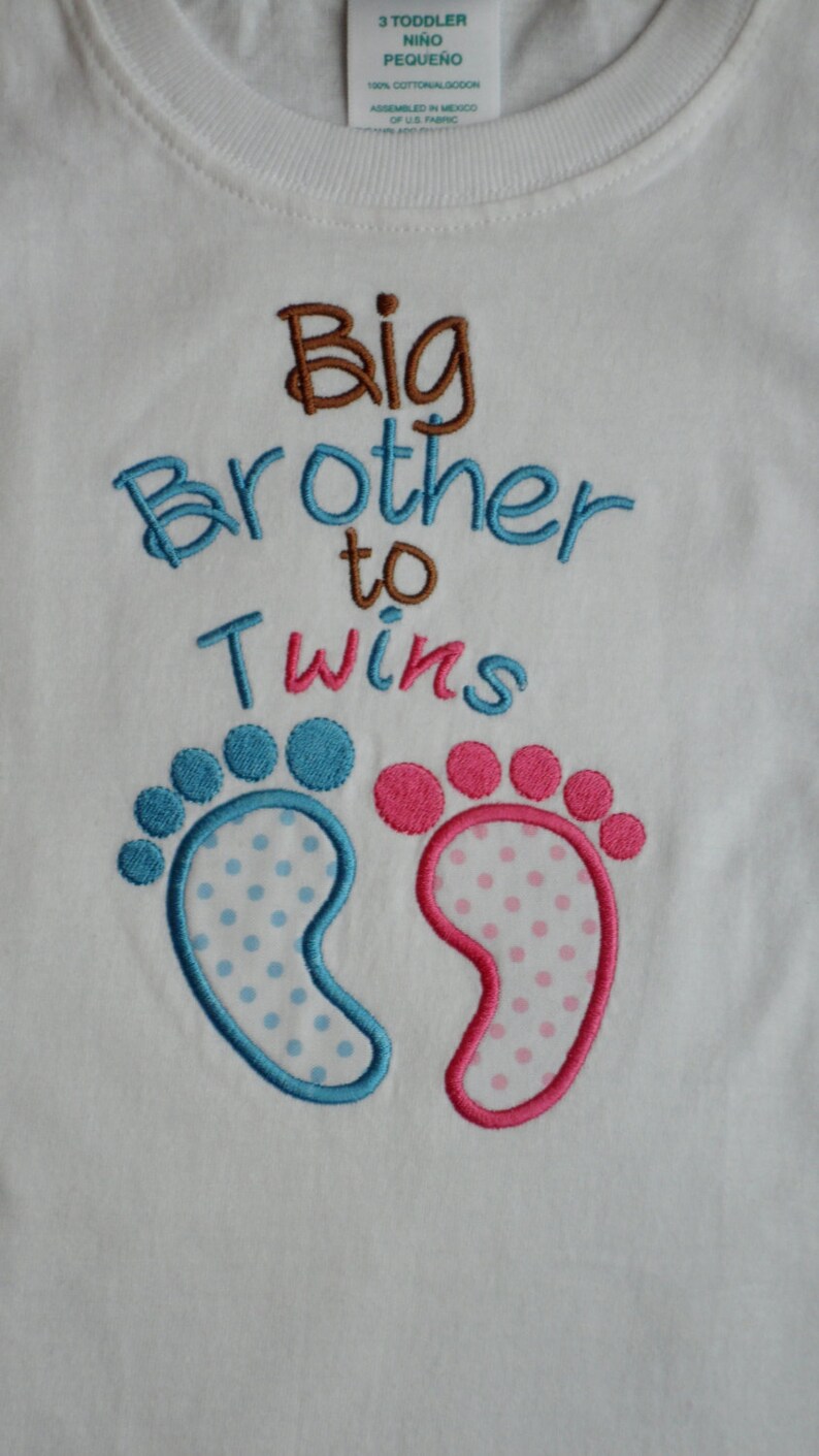 Twins Embroidery Design Big Brother to Twins Applique Etsy