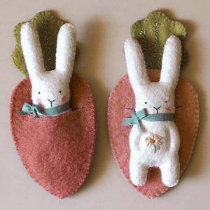Felt Bunny sewing pattern PDF - Easter Bunny & Carrot bed - Felt Easter ornament decor - Stuffed animal toy - Easter basket gift - Lilalune