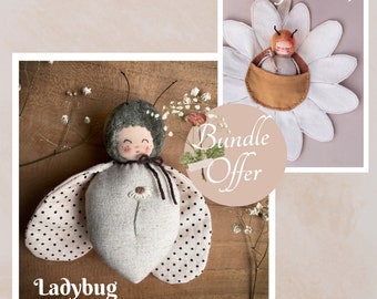 Waldorf doll Sewing pattern bundle PDF + videos - Ladybug Doll & Daisy pouch
