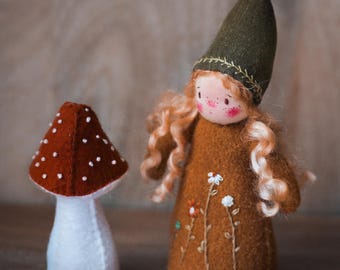 Waldorf Doll Sewing Pattern PDF + Video Tutorial - Pixie & felt Mushroom - Story doll - Handmade gift idea - DIY gift - Lilalune