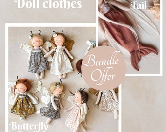 Sewing pattern bundle Butterfly outfit & Mermaid tail PDF + video tutorial - Waldorf doll clothes