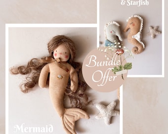 Sewing pattern bundle PDF + videos - Waldorf inspired Little Mermaid & Seahorse/Starfish