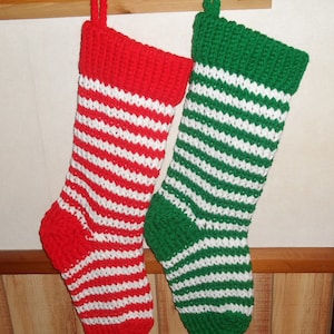 Knitted Striped Christmas Stocking - Choice of Green or Red