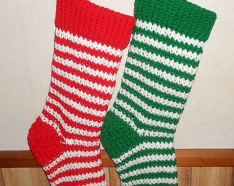 Knitted Striped Christmas Stocking - Choice of Green or Red