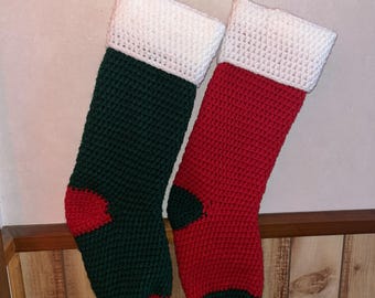 Large Crochet Christmas Stocking - Red or Green, Traditional Decor