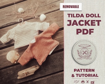 Doll jacket pdf pattern and sewing tutorial for 30 cm cloth tilda doll, Removable double sided