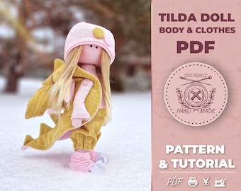 Simple cloth doll pattern tutorial. Cute rag doll dragon. Pdf Tilda doll pattern sewing tutorial. Doll body, clothes, shoes pattern