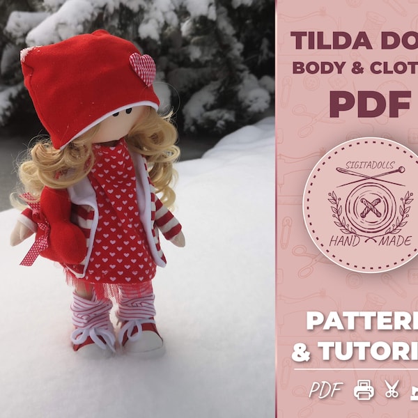 EASY cloth doll pattern tutorial. Waldorf doll with clothes. Pdf Tilda doll pattern sewing tutorial. Doll body, clothes, shoe pattern