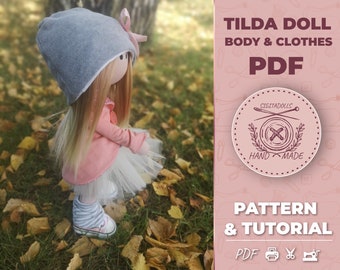 Rag doll body with clothes and shoes, pdf pattern and tutorial, doll pattern, stuffed textille doll easy pattern, rag doll pdf