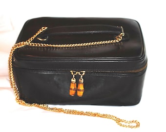 On reserve forCharityAuthentic Gucci Already Bamboo Cosmetic Line / Black  Leather Satchel W   Chain  Cross Body Certificate of Authenticity