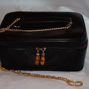 On Sale Authentic Gucci Already Reduced 100. Bamboo Cosmetic Line / Black  Leather Satchel W /  Chain  Cross Body Quick ship