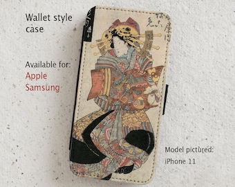 iPhone Case (all current models) - Japanese Lady Vintage Design -  Wallet style flip case -  Samsung Galaxy models S20 - S23