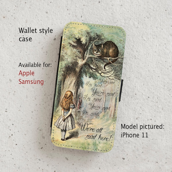 iPhone Case (all models) - Cheshire Cat - Alice in Wonderland Vintage Illustration - Wallet flip case - Samsung Galaxy models S20 - S23