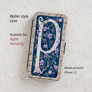 Phone Case - Letter P - William Morris style - Watercolour - wallet flip case - iPhone(all current models) - Samsung Galaxy S20 - S23