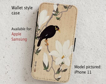 iPhone Case (all models) - Mynah Bird and Magnolia - Vintage Japanese Illustration - Wallet flip case - Samsung Galaxy S20 - S23