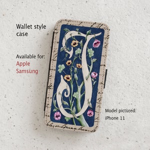 Phone Case - Letter J - William Morris style - Watercolour - wallet flip case - iPhone(all current models) - Samsung Galaxy S20 - S23