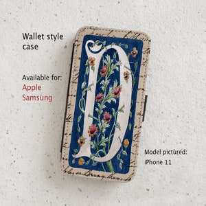 Phone Case - Letter D - William Morris style - Watercolour - wallet flip case - iPhone(all current models) - Samsung Galaxy  S20 - S23