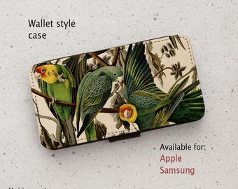 iPhone Case (all models) - Carolina Parakeets Vintage Bird Illustration - JJ Audubon - Wallet flip case - Samsung Galaxy S20 - S23