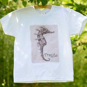 Kids T Shirt  - Seahorse - Fragile - Sea - Creature - Fun  - Beach - Ocean