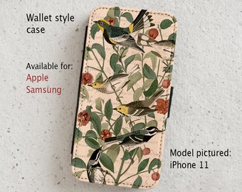 iPhone Case (all current models) - Warblers - Vintage Bird illustration - Wallet style flip case -  SamsungGalaxy S20 - S23 PLUS