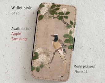 iPhone Case (all current models) - Vintage Chinese Bird illustration - Wallet style flip case -  Samsung Galaxy models S20 - S23