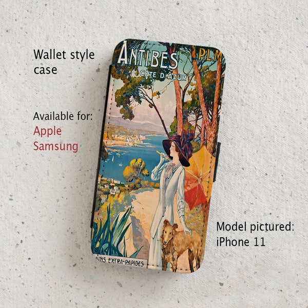 iPhone Case (all current models) - Antibes Vintage French Railway Poster -Wallet style flip case -  SamsungGalaxy S20 - S23