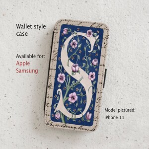 Phone Case - Letter S - William Morris style - Watercolour - wallet flip case - iPhone(all current models) - Samsung Galaxy  S20 - S23