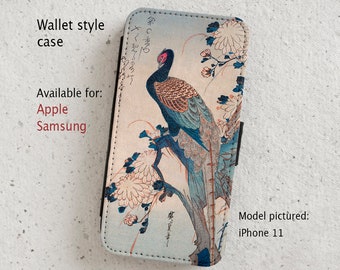 iPhone Case (all current models) - Pheasant - Vintage Oriental Woodblock Illustration - Wallet flip case - Samsung Galaxy models S20 - S23