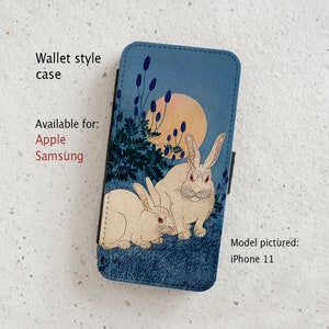 iPhone and Samsung Galaxy Cases - White Rabbits -Japanese Wood Block Illustration - Wallet flip case -