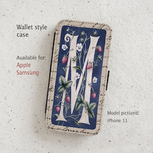 Phone Case - Letter M - William Morris style - Watercolour - wallet flip case - iPhone(all current models) - Samsung Galaxy  S20 - S23