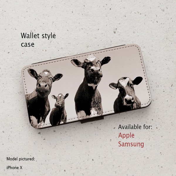 iPhone Case (all current models) - Four Moos -  Cow Photograph - Wallet style flip case -  Samsung Galaxy models S20 - S23