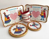 Vintage Queen of Hearts Nursery Rhyme 14-Piece Lithograph Metal Toy Tea Set